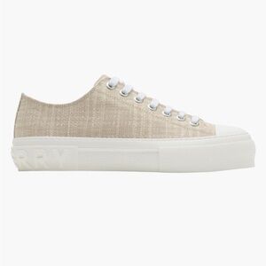 Burberry Beige Canvas Platform Sneakers 40.5 flat 10/10.5 Tie Jack Low cut